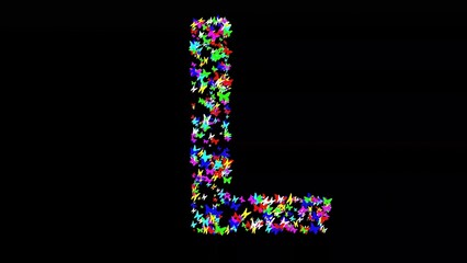 Beautiful illustration of English alphabet  L on plain black background