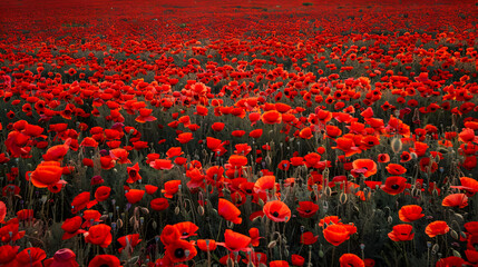 photo of an endless field of red poppies,