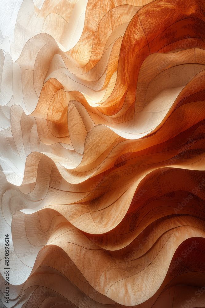 Poster simple yet intricate depiction of overlapping rhythmic waves, representing biorythms, on a beige bac