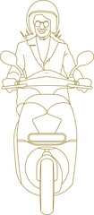 Vector silhouette illustration sketch of a detailed design of a scooter driver wearing a helmet riding a simple motorbike 