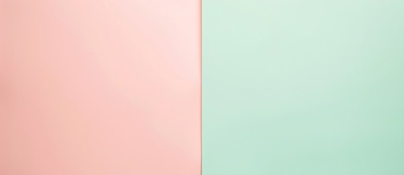 Abstract background featuring a solid color surface split evenly into contrasting pastel pink and green, ideal for minimalist designs