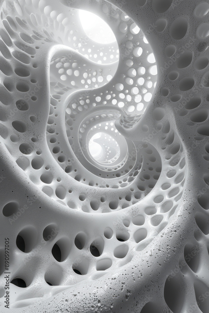 Poster surreal depiction of a continuous spiral with rhythmic elements, representing biorythms, set against