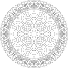Vector black monochrome classic Greek round outline ornament. Circle of Ancient Greece and the Roman Empire. Byzantine painting of walls, floors and ceilings. Decoration of European palaces