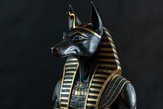 aweinspiring ancient egyptian god anubis statue Isolated on black background