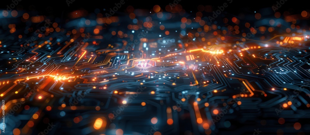 Poster abstract digital circuitry with glowing lines