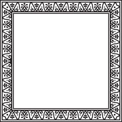 Vector square black monochrome border, frame, Pompeii. Rectangle Neopolitan ornament. Art of Ancient Rome. Template for stained glas