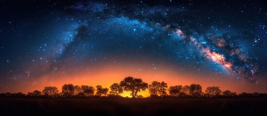 Fototapeta premium Milky Way Over Silhouetted Trees at Dusk