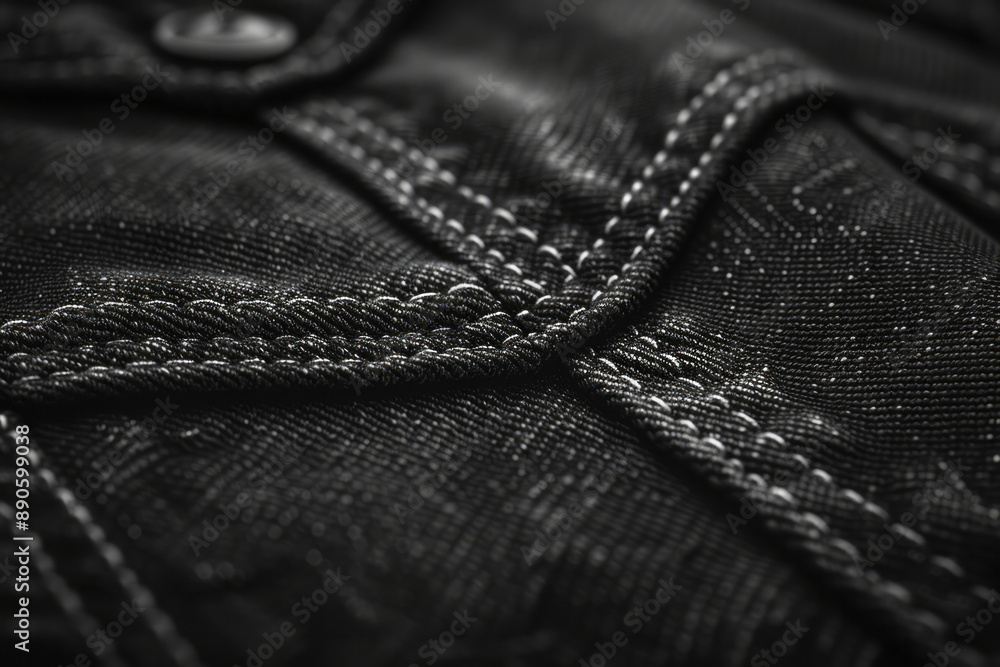 Poster minimalist design of closed denim patterns with intricate seams, symbolizing depth and elegance, on 