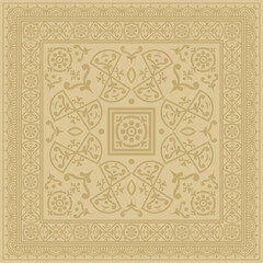 Vector square gold border, frame, Pompeii. Rectangle Neopolitan ornament. Art of Ancient Rome. Template for stained glas
