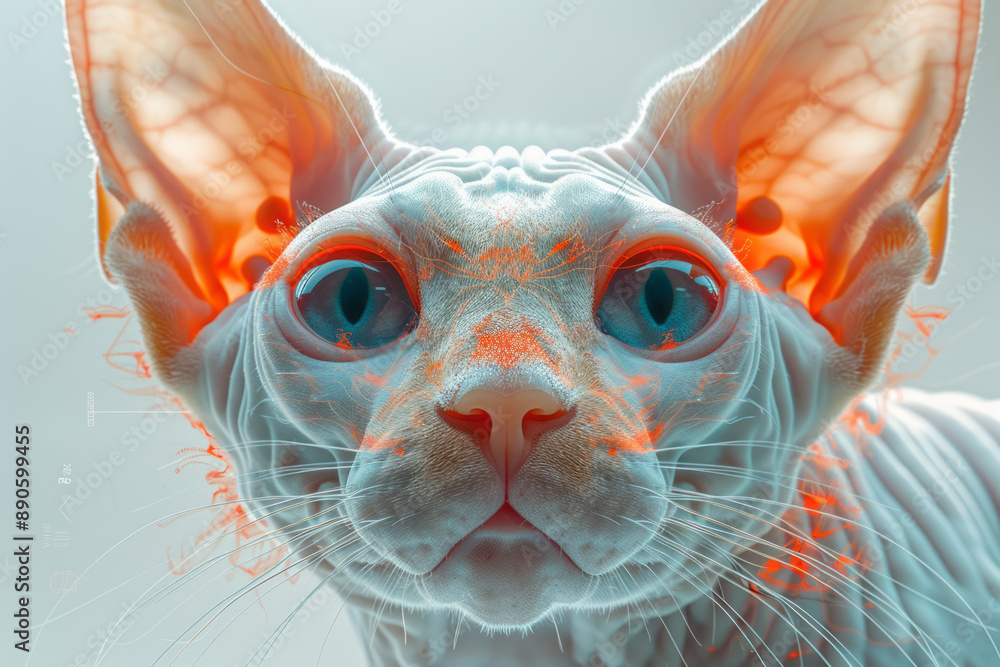 Poster abstract image of a sphynx cat with a kaleidoscope effect, its form duplicated and mirrored, against