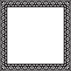Vector black monochrome arabic national square ornament.  Ethnic rectangle, frame of eastern peoples. Persian painting