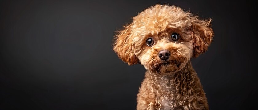 Curly-haired dog on dark background.