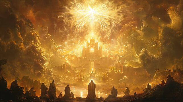 The prophecy of Isaiah, with Isaiah seeing a vision of God's throne, surrounded by seraphim and a radiant glory.