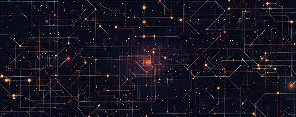 A modern tech illustration showcasing a square grid with lines and dots, representing the intricate networks of contemporary technology.