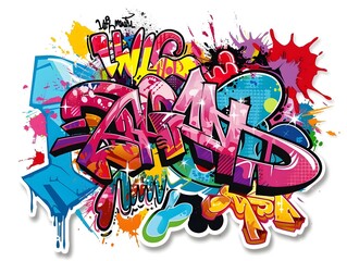 Stylish Graffiti Inspired Sticker Design for Streetwear and Fashion