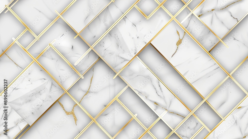 Poster abstract geometric design featuring a white background with thin golden lines that form a cracked an