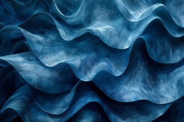 Obraz premium Abstract composition of undulating blue strips set against a textured surface, creating a sense of movement,