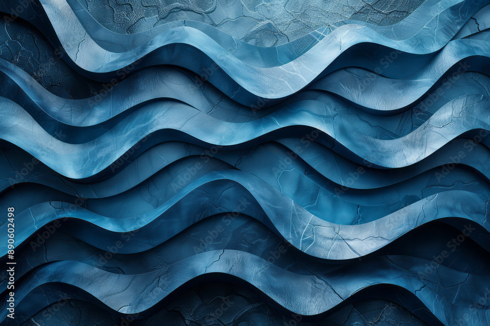 Aufkleber minimalist abstract design featuring smooth blue strips creating wavy lines on a textured backdrop,