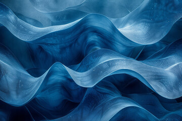 Obraz premium Dynamic composition of wavy blue strips contrasting with a textured surface, forming an abstract pattern,