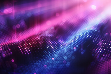 Dynamic composition of purple and blue diagonal stripes with hexagonal dots, creating a visually striking geometric pattern,