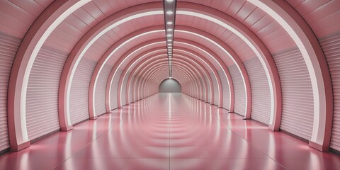 Naklejka premium tunnel with light pink walls and flooring Creative AI