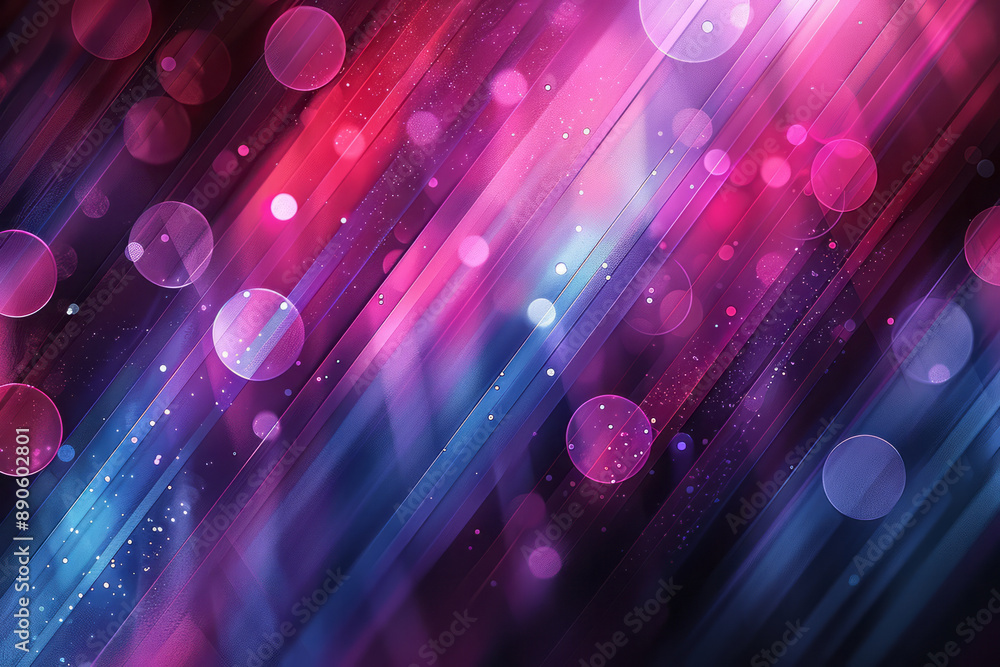 Poster surreal image of diagonal stripes in purple and blue with hexagonal dots blending into an abstract g