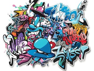 Naklejka premium Stylish Streetwear Graffiti Sticker Design for Apparel and Branding