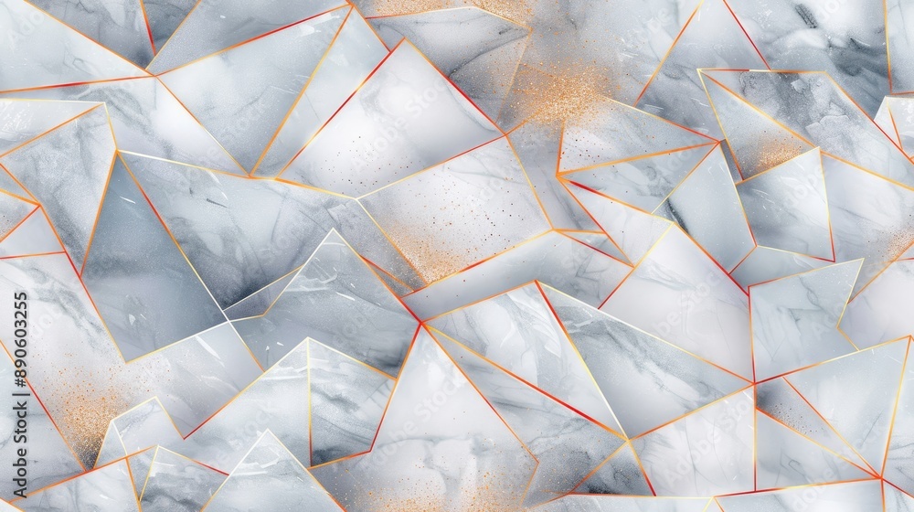 Poster abstract geometric design featuring a white background with thin golden lines that form a cracked an