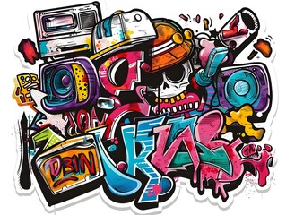 Obraz premium Stylish Streetwear Graffiti Sticker Design for Apparel and Merchandise