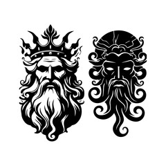 Fototapeta premium greek god of the underworld Hades illustration. black and white illustration of god Hades no fill. Roman god Pluto. Greek deity. Roman deity