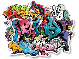 Stylish Streetwear Graffiti Sticker Design for Clothing and Apparel