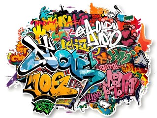Stylish Streetwear Graffiti Sticker Design for Shirt on White Background