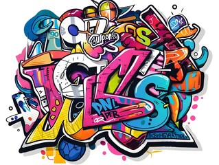 Stylish Streetwear Graffiti Sticker Design for Shirt or Apparel on White Background