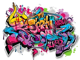 Stylish Streetwear Graffiti Sticker Design on White Background