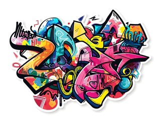 Obraz premium Stylish Streetwear Graffiti Sticker Design on White Background