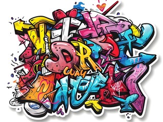 Stylish Streetwear Graffiti Sticker Design on White Background