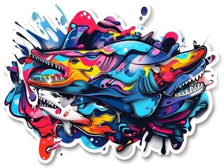 Naklejka premium Stylish Streetwear Graffiti Sticker Design with Vibrant Colors and Shapes