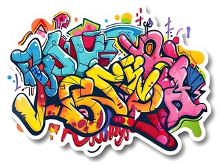 Stylish Streetwear Graffiti Sticker Design with Vibrant Colors and Patterns