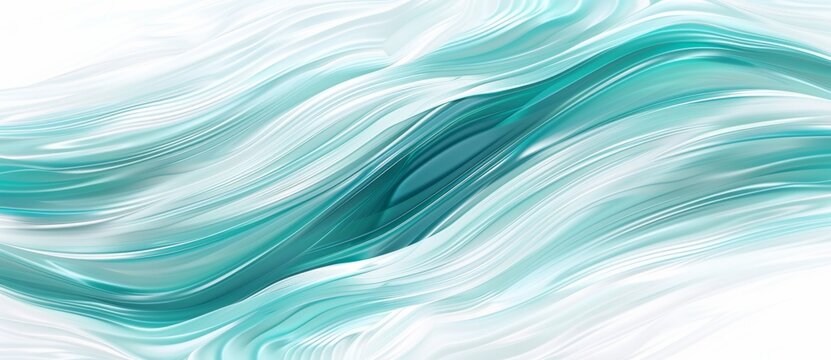 Abstract background composition featuring turquoise and white wavy lines flowing and blending, creating a sense of elegance and dynamism