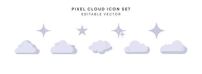 Cloud Pixel Icon Set Vector