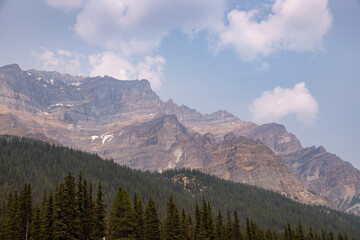 Canadian Rocky Mountains with Summer Day Haze, Banff National Park, Alberta, Canada