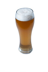 beer in large glass on white background