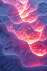 Obraz premium A minimalist abstract pattern featuring wavy lines with glowing pink neon edges, set against a white background,