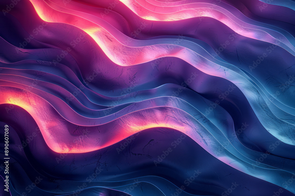 Poster minimalist design with wavy lines and pink and teal highlights, creating a modern and energetic abst