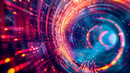 Obraz premium Digital data flowing through cyberspace with glowing light streaks