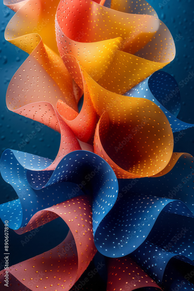 Aufkleber abstract twisted tubes with gradient colors and perforated surfaces, creating a striking visual desi
