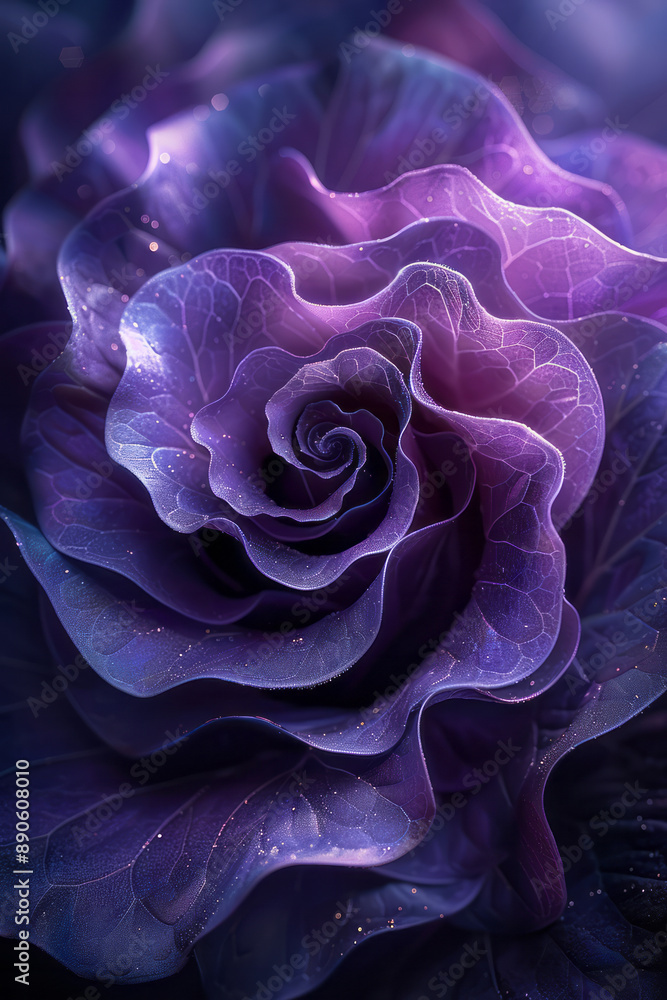 Poster abstract purple spirals with gradient layers, forming a harmonious and visually engaging pattern,