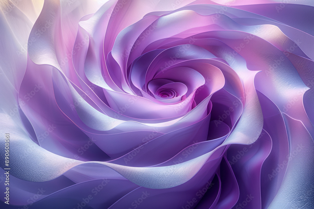 Poster a minimalist abstract design with interlocking purple spiral layers and a gradient effect, set again