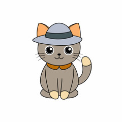 Adorable Halloween cat in a pumpkin with witch hat vector illustration featuring festive elements and a white background
