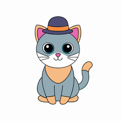 Adorable Halloween cat in a pumpkin with witch hat vector illustration featuring festive elements and a white background